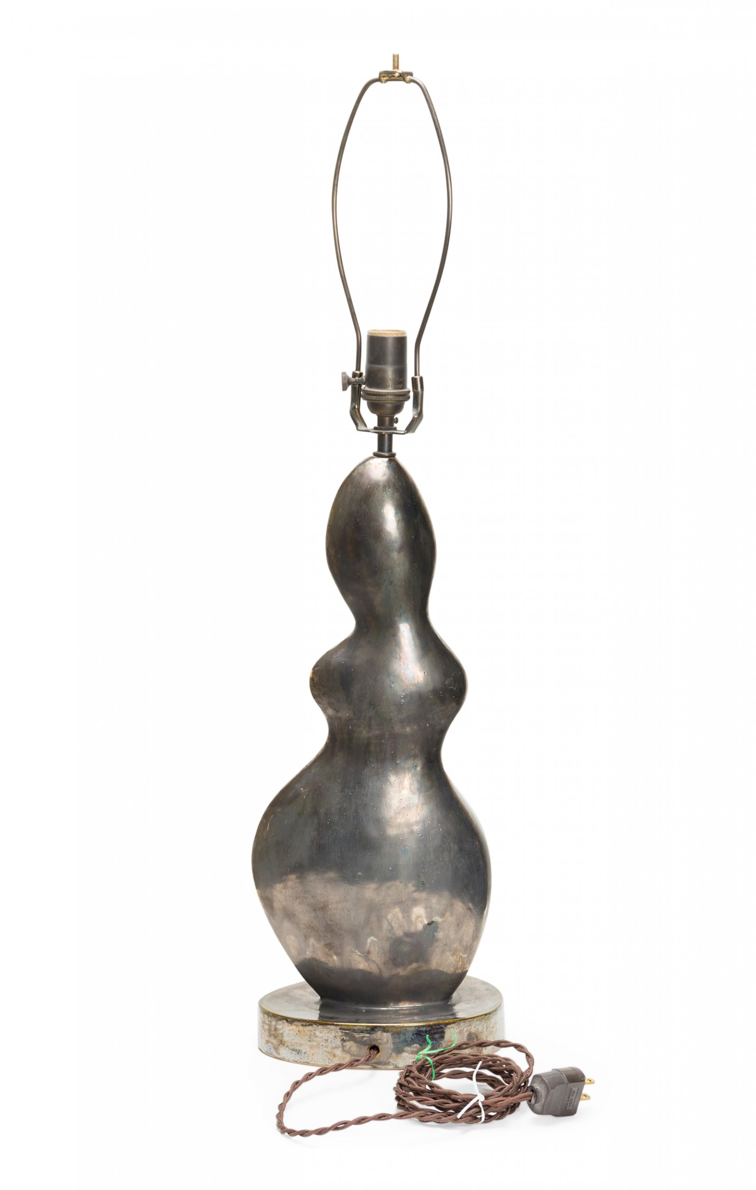 Custom Gary DiPasquale Amorphic Ceramic Metallic Black Glazed Table Lamp For Sale 1