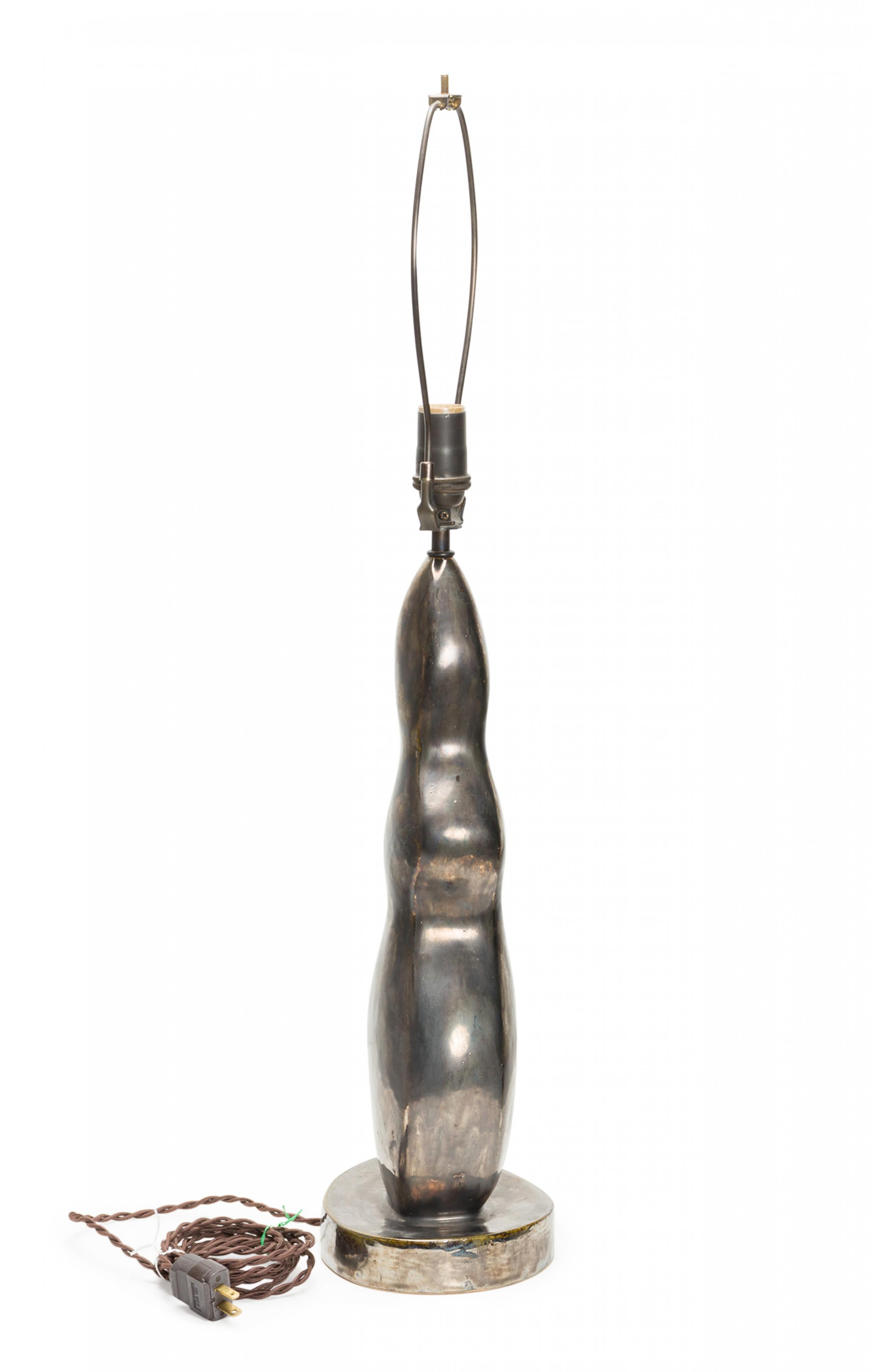 Custom Gary DiPasquale Amorphic Ceramic Metallic Black Glazed Table Lamp For Sale 2