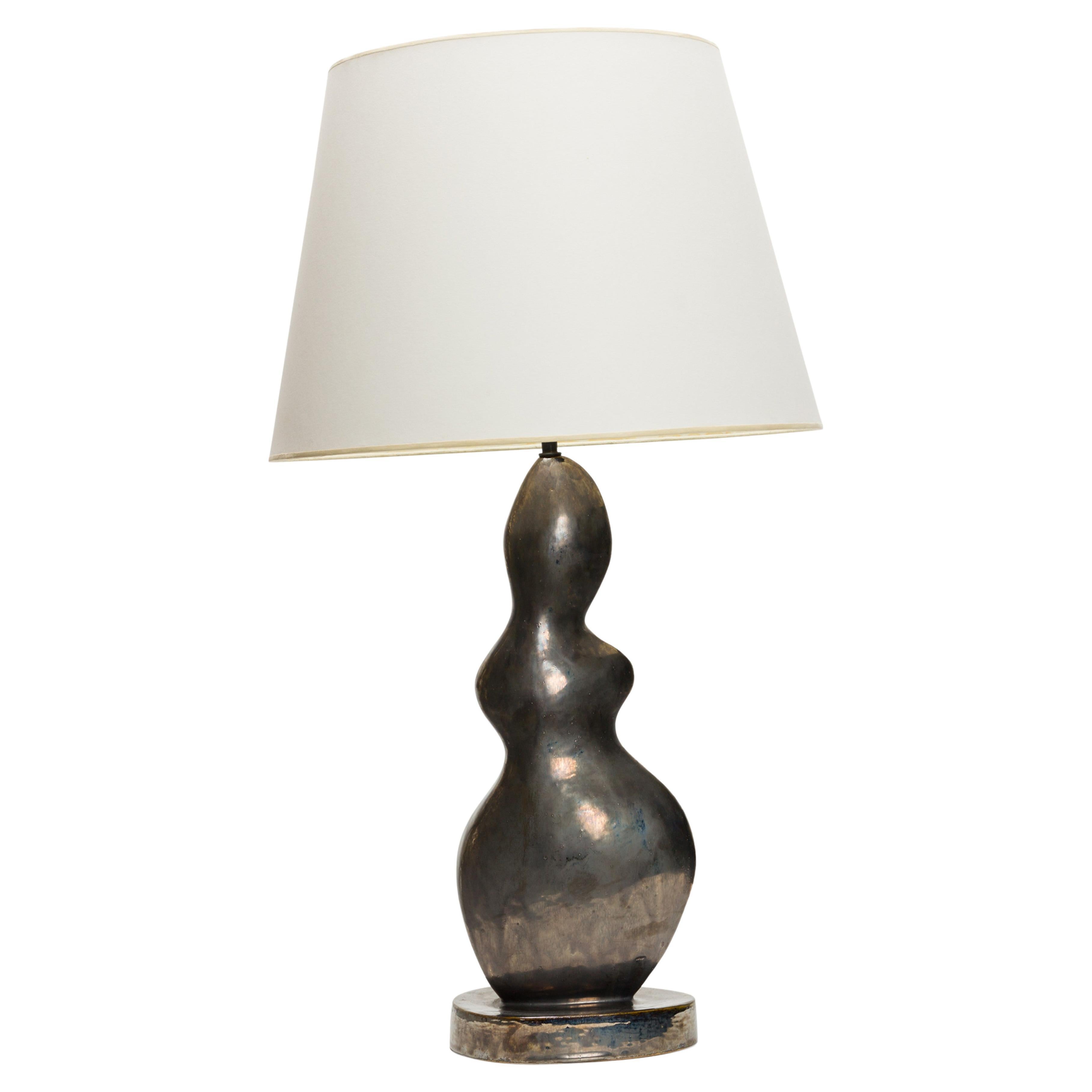 Custom Gary DiPasquale Amorphic Ceramic Metallic Black Glazed Table Lamp For Sale