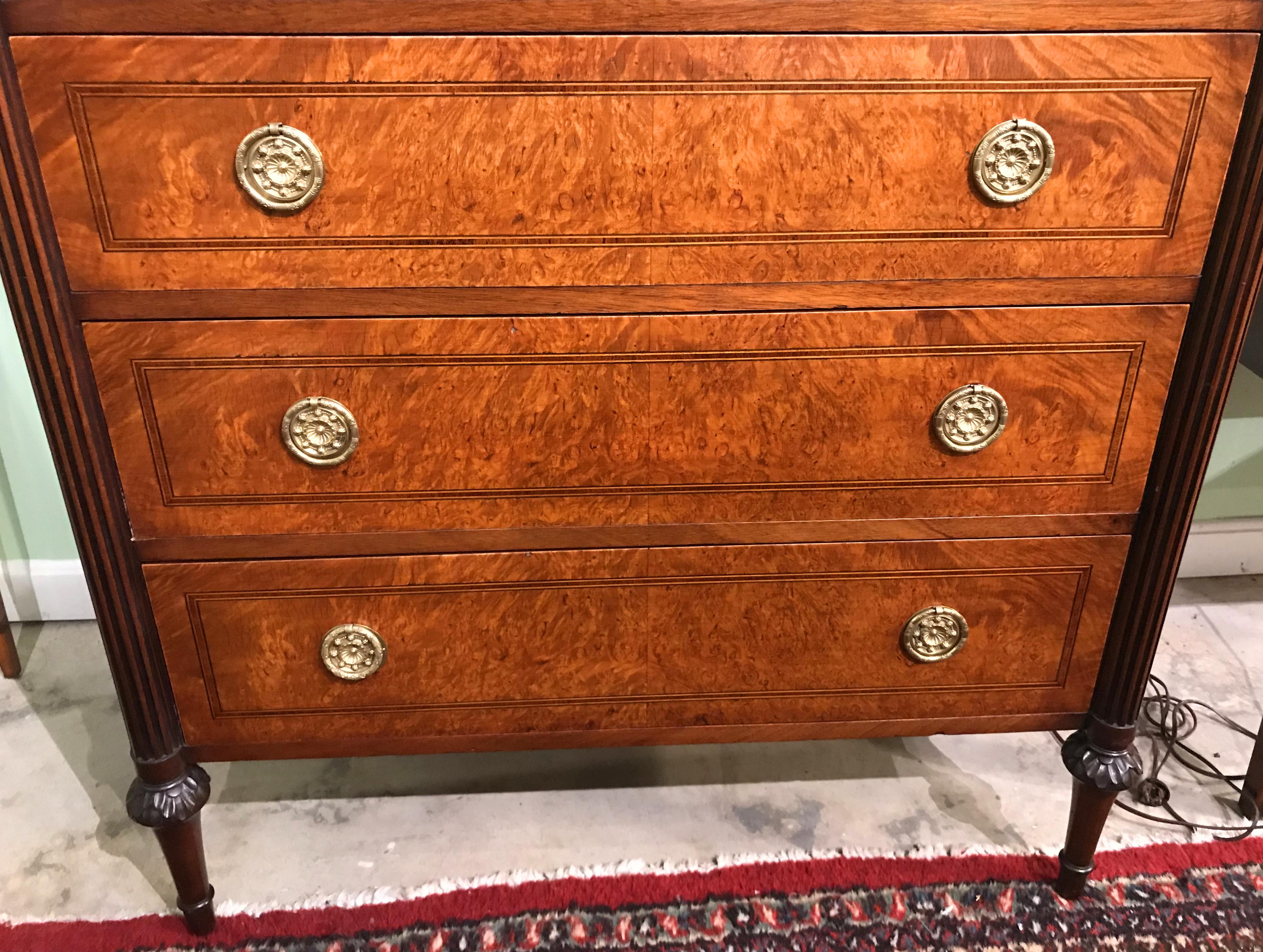 Custom Gentleman's Tall Chest in Burled Walnut Veneer by Joseph Gerte, Boston 3