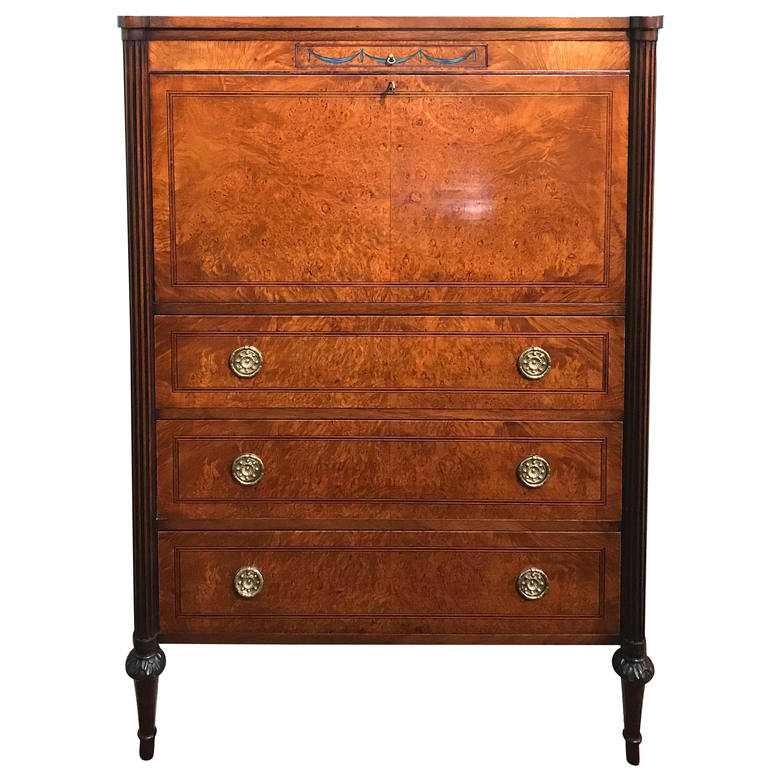 Custom Gentleman's Tall Chest in Burled Walnut Veneer by Joseph Gerte, Boston