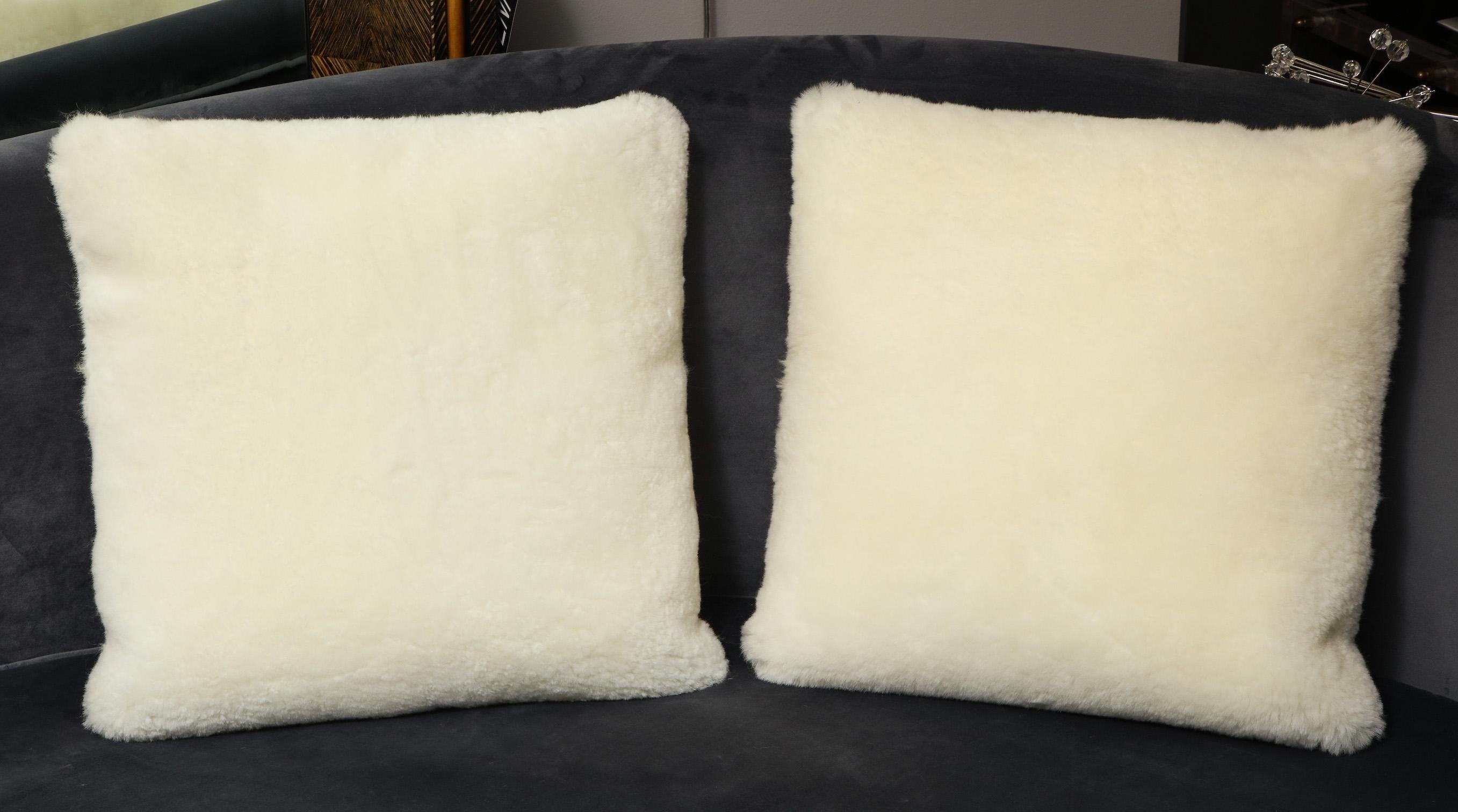 Fur Genuine Shearling Pillow in Cream Color