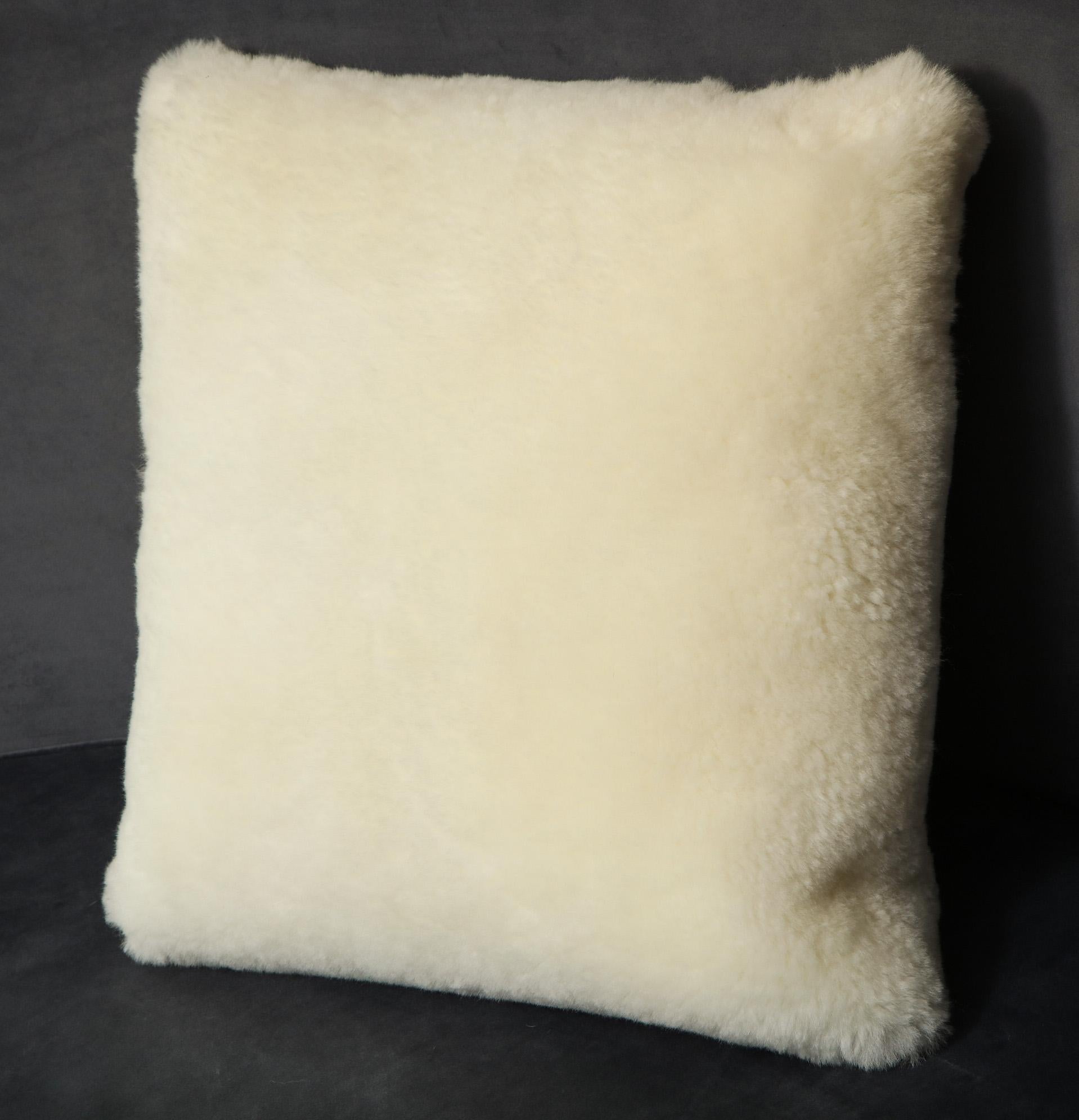 Minimalist Custom Genuine Shearling Pillow in Cream Color For Sale