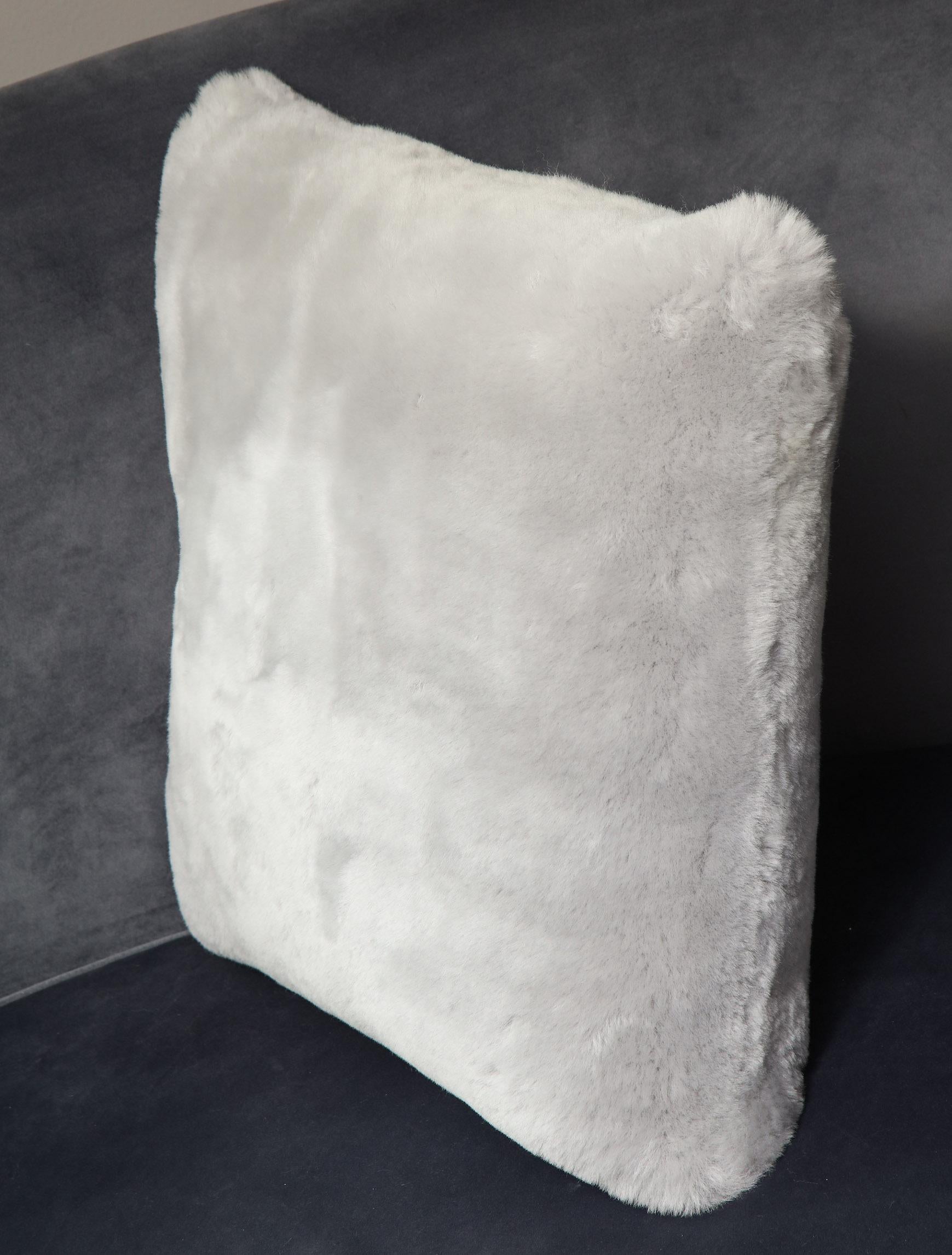 American Custom Genuine Shearling Pillow in Platinum Color For Sale