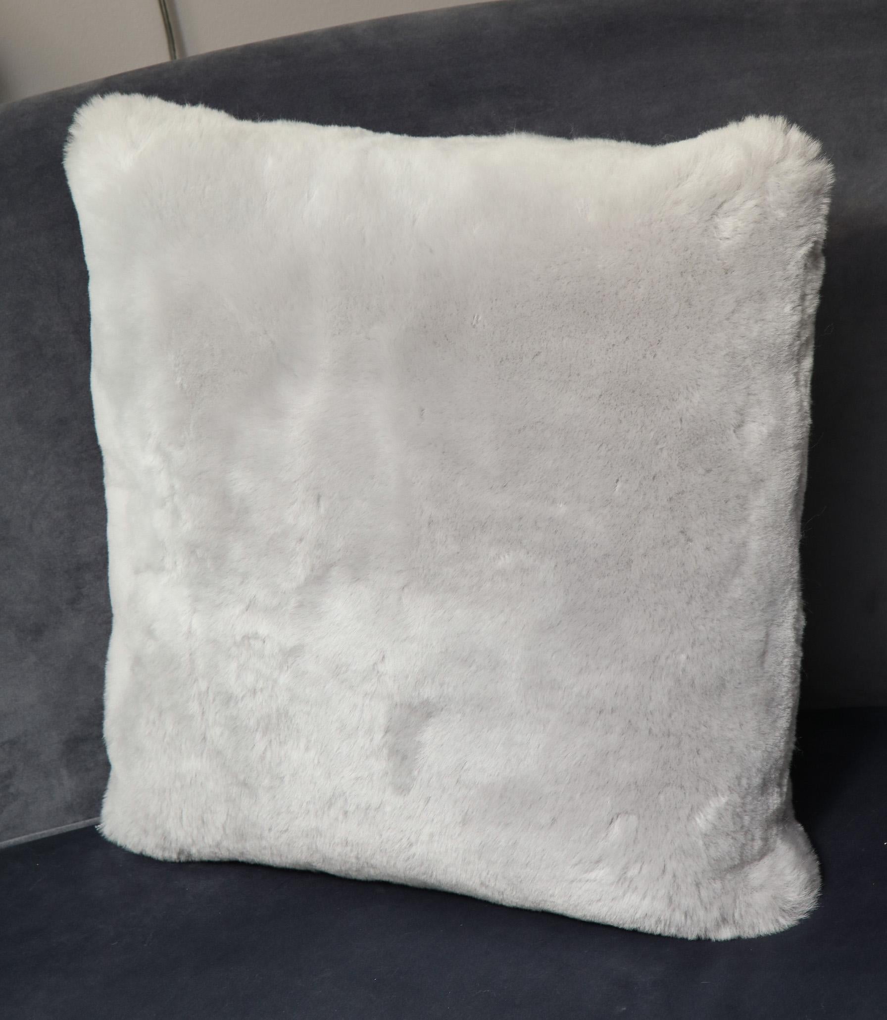 Minimalist Custom Genuine Shearling Pillow in Platinum Color For Sale