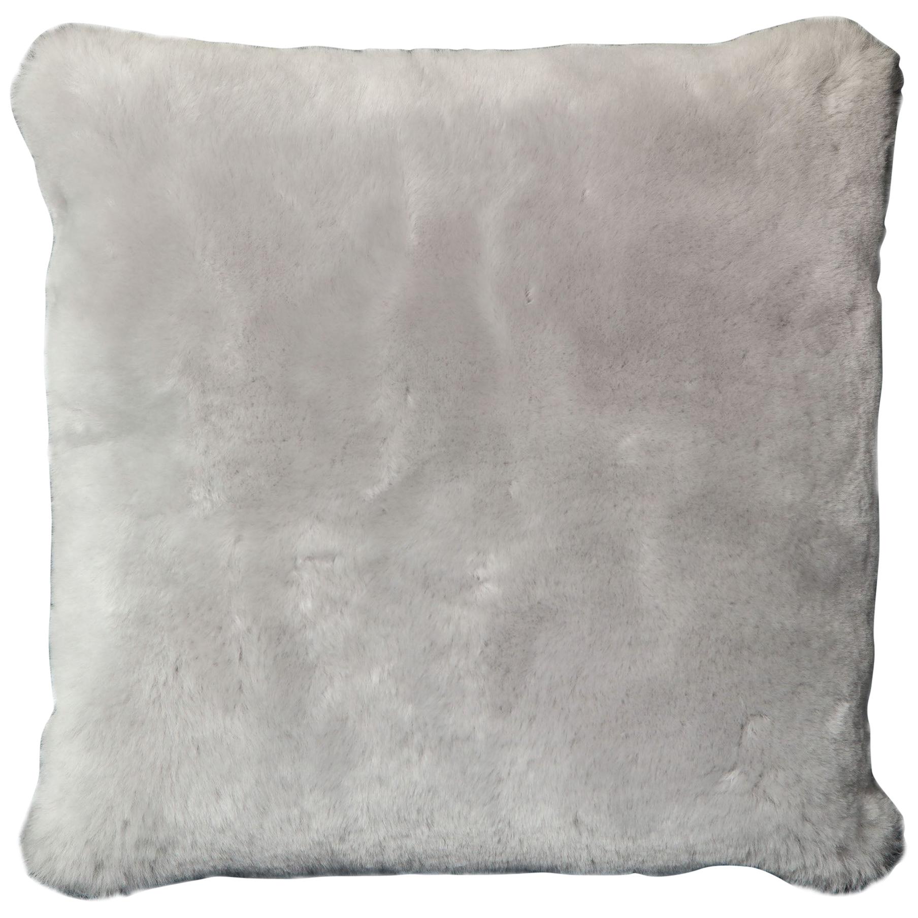 Custom Genuine Shearling Pillow in Platinum Color For Sale