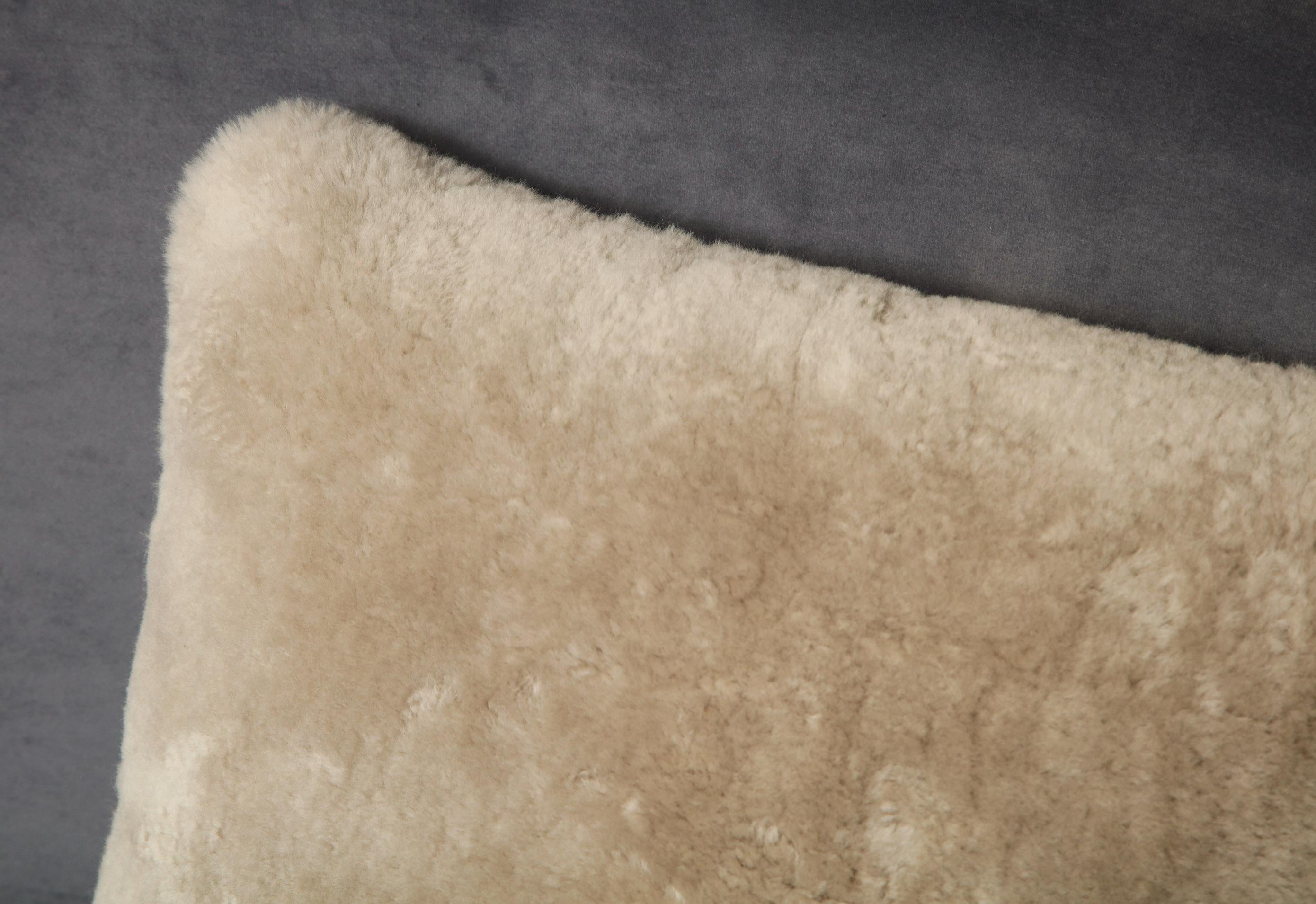 Contemporary Genuine Shearling Pillow in Taupe Color