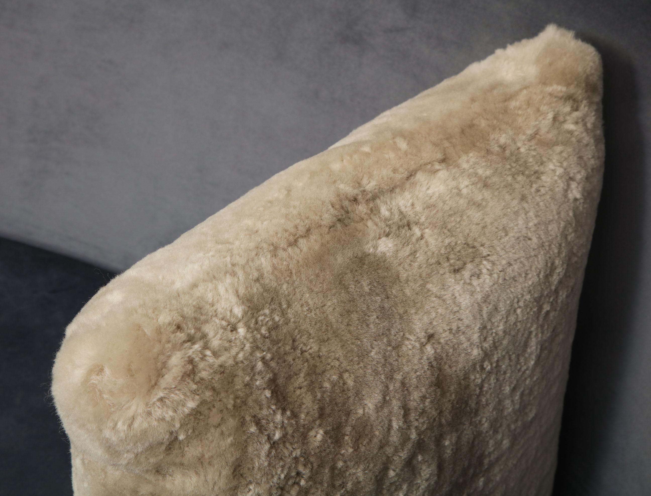 Genuine Shearling Pillow in Taupe Color In New Condition In New York, NY