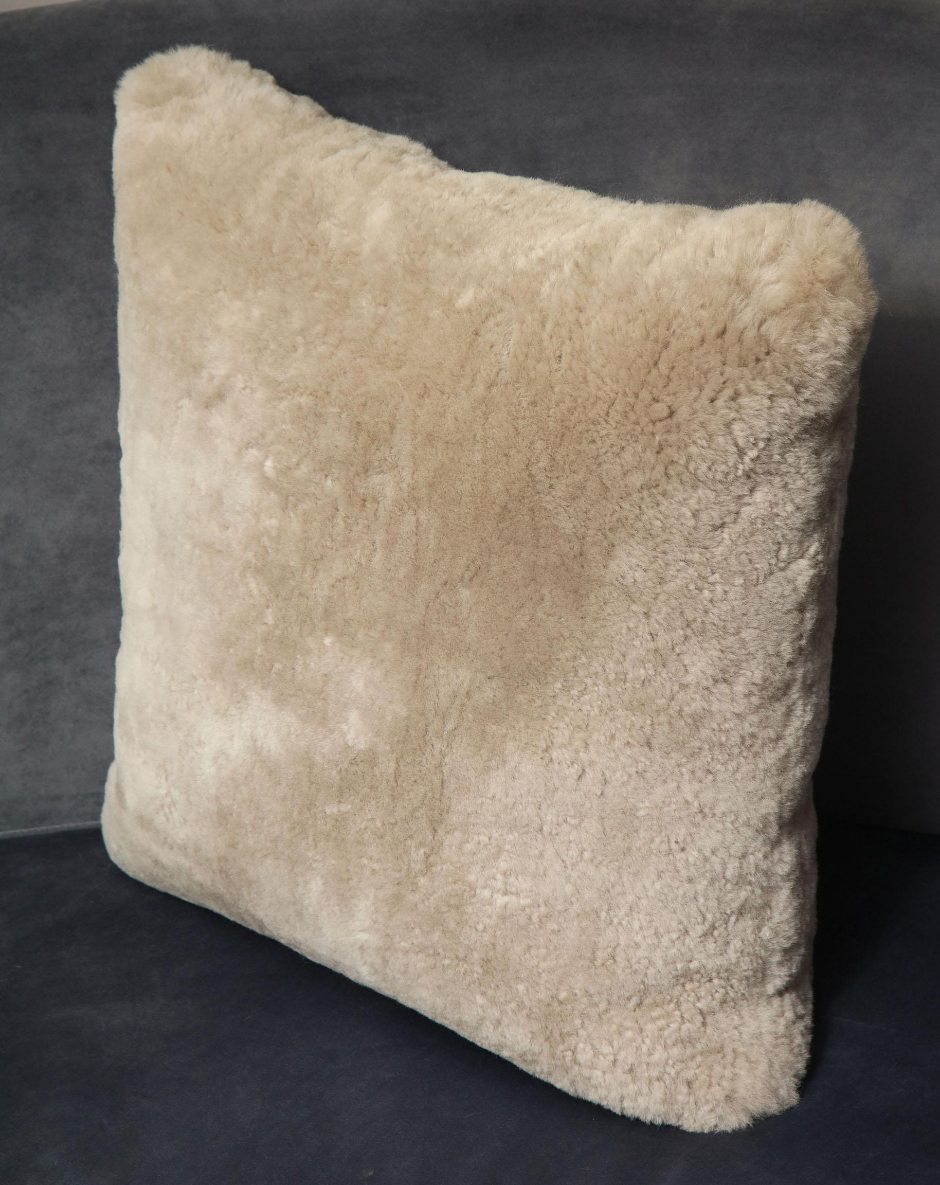 Minimalist Genuine Shearling Pillow in Taupe Color