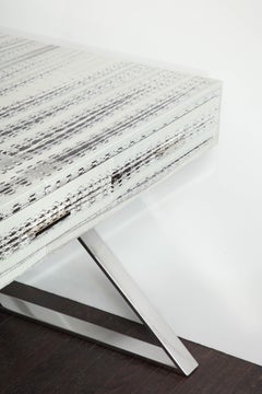 Maßgefertigter echter Wasserschlangen-Python-Schreibtisch mit Edelstahl X Band Base