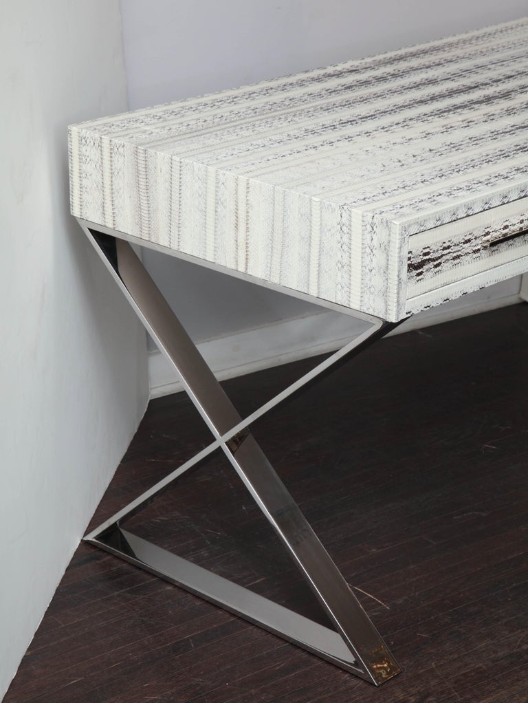 Custom genuine watersnake python writing desk with stainless steel x
