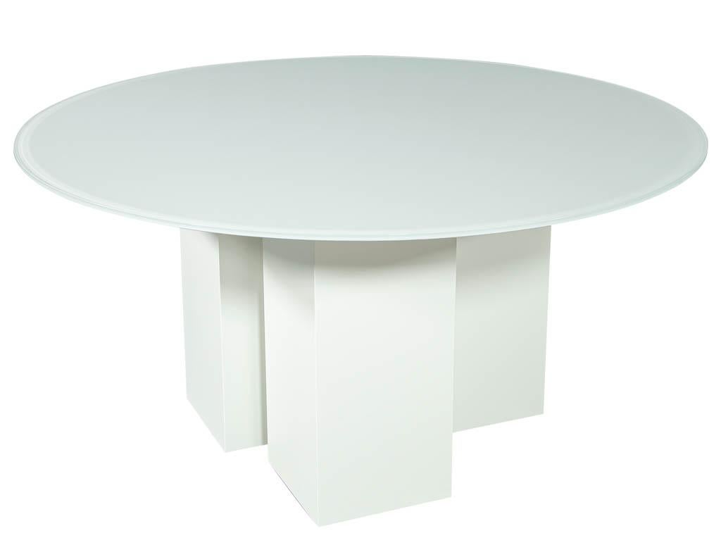 Custom Geometric Base Glass Top Dining Table In Excellent Condition In North York, ON