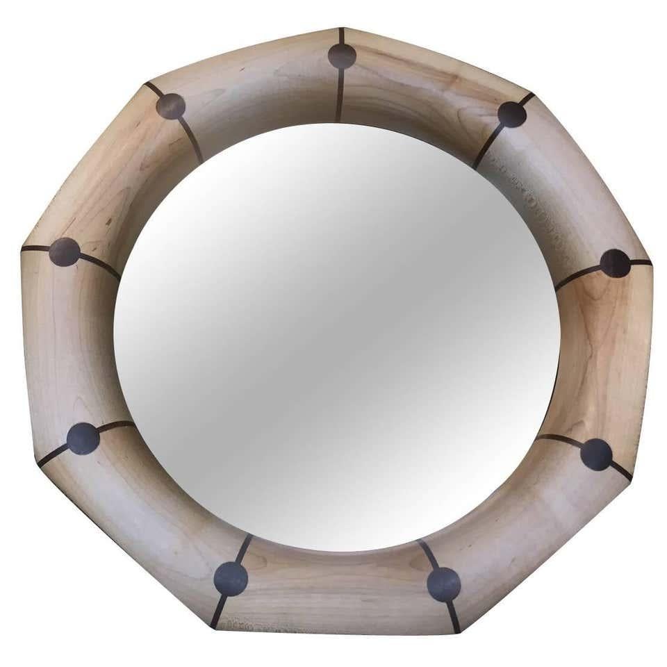 Modern Custom Geometric Mirror with Maple and Decorative Rosewood Inlay