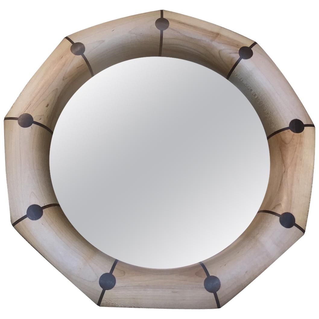 Custom Geometric Mirror with Maple and Decorative Rosewood Inlay For Sale