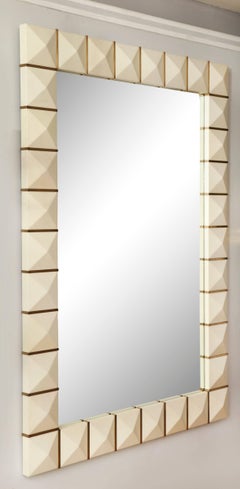 Custom Geometric Parchment Mirror with Inlaid Brass