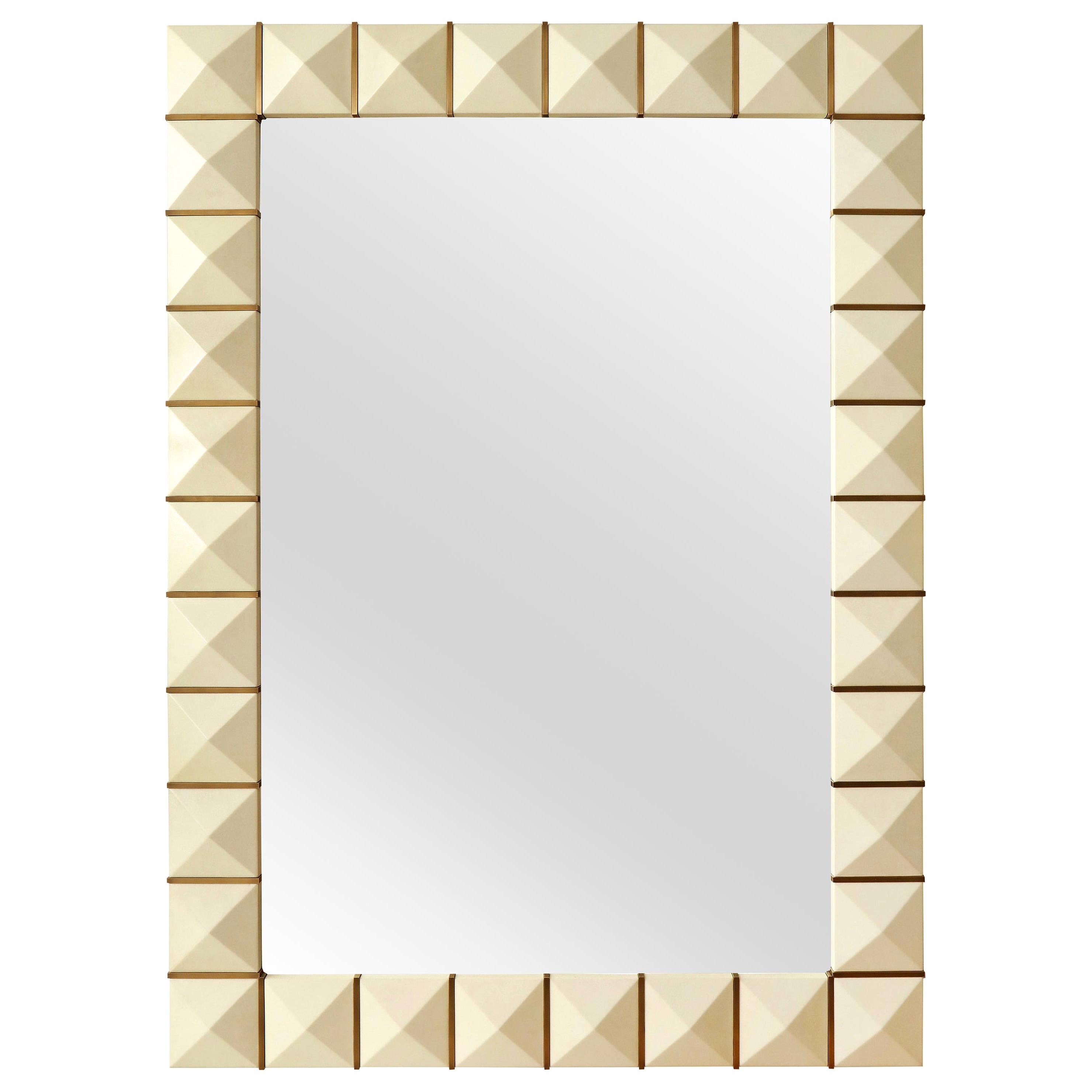Custom Geometric Parchment Mirror with Inlaid Brass