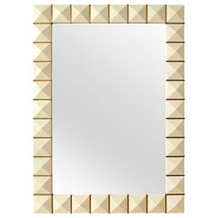 Custom Geometric Parchment Mirror with Inlaid Brass