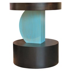 Custom Geometric Post-Modern Handmade Walnut Color Blue and Black Side Tables