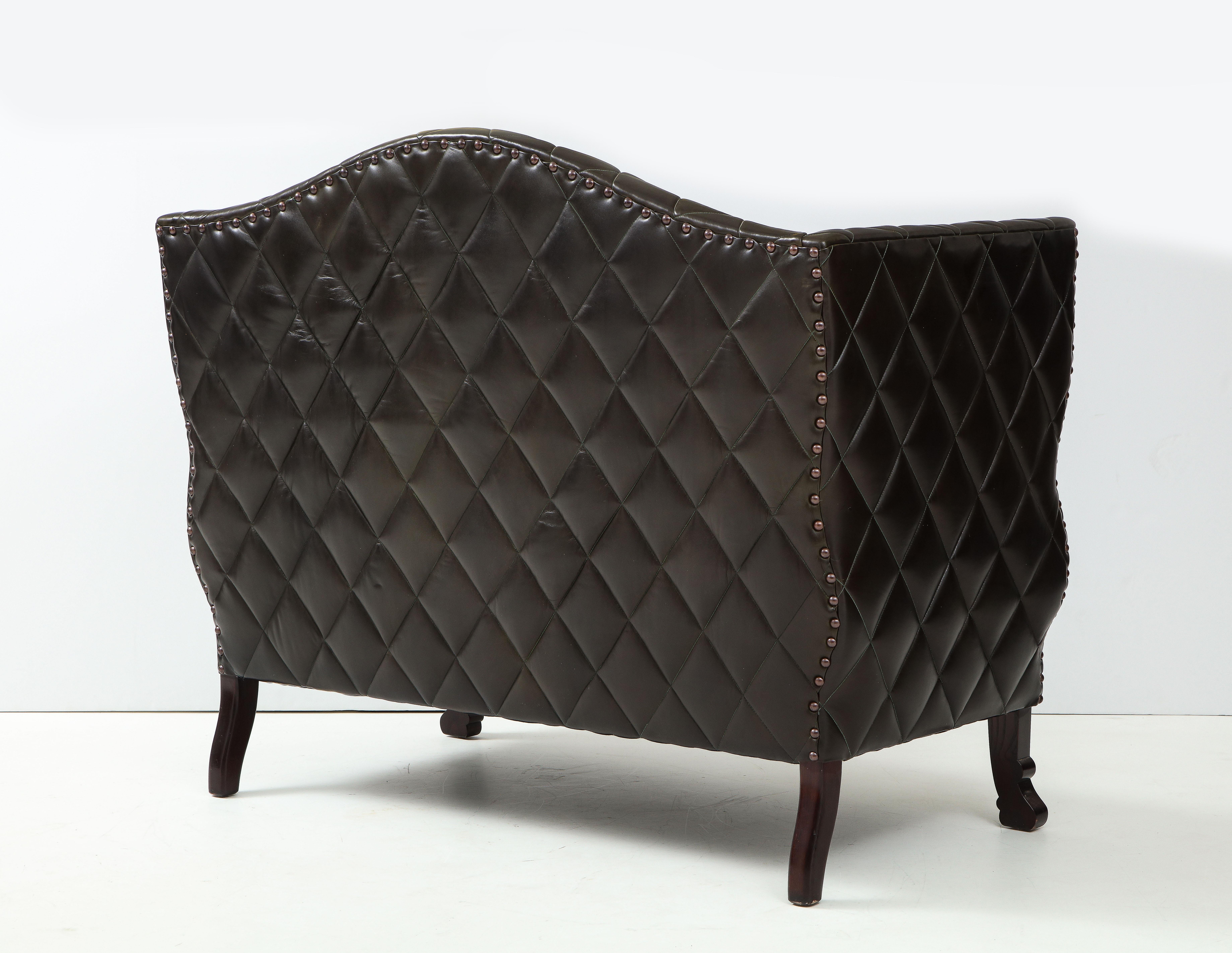 Custom George Smith 2000s Black Tufted Leather Sofa For Sale 3