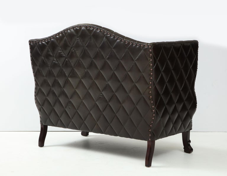 Custom George Smith 2000s Black Tufted Leather Sofa For Sale 5