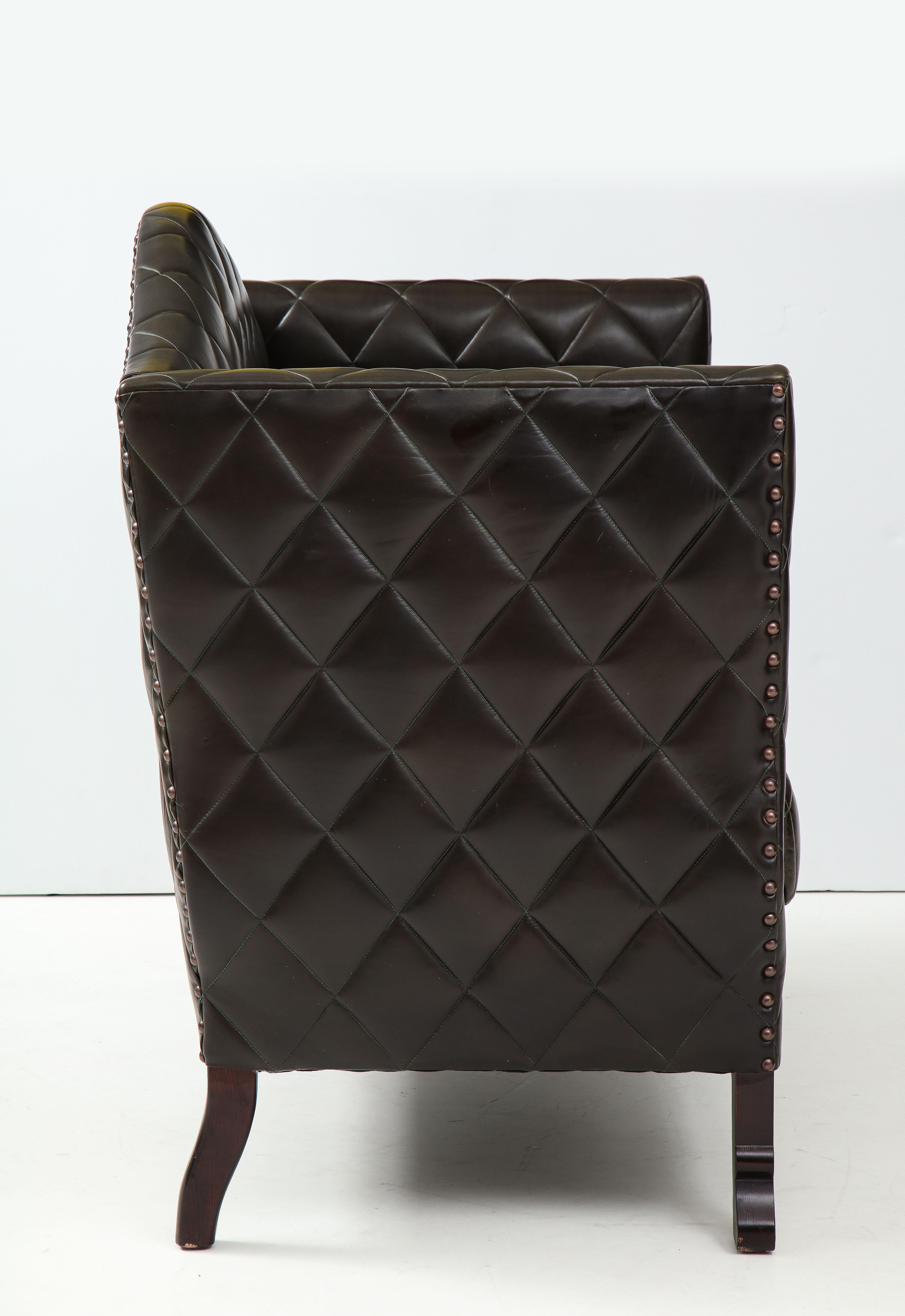 Custom George Smith 2000s Black Tufted Leather Sofa For Sale 4