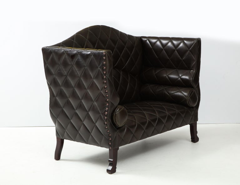 Custom George Smith 2000s Black Tufted Leather Sofa For Sale 7