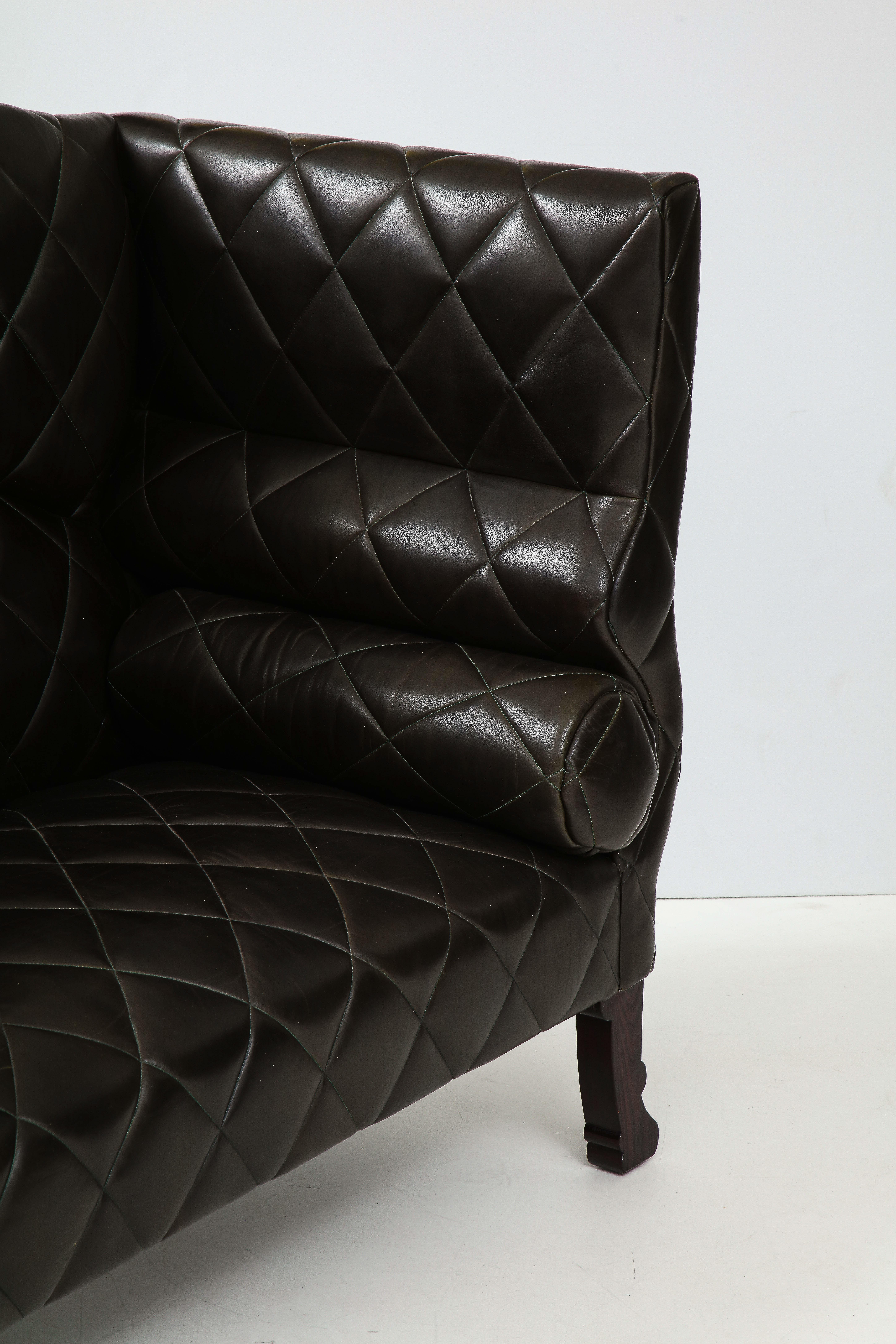Custom George Smith 2000s Black Tufted Leather Sofa For Sale 6