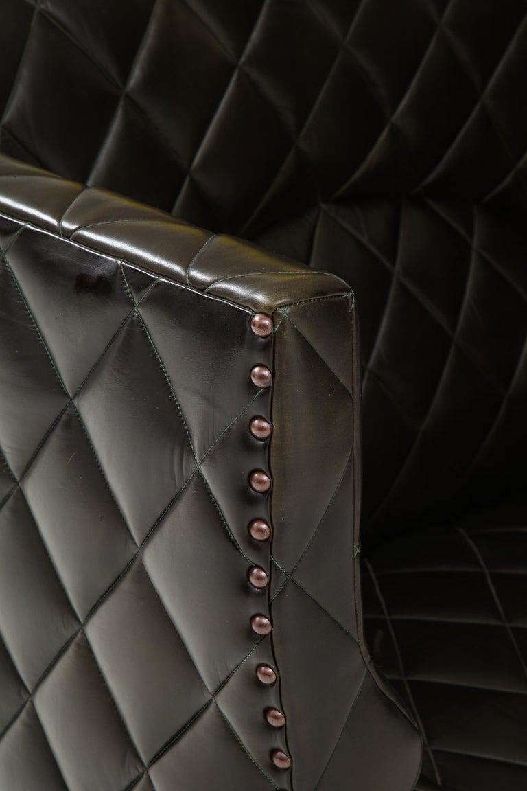 Custom George Smith 2000s Black Tufted Leather Sofa For Sale 9