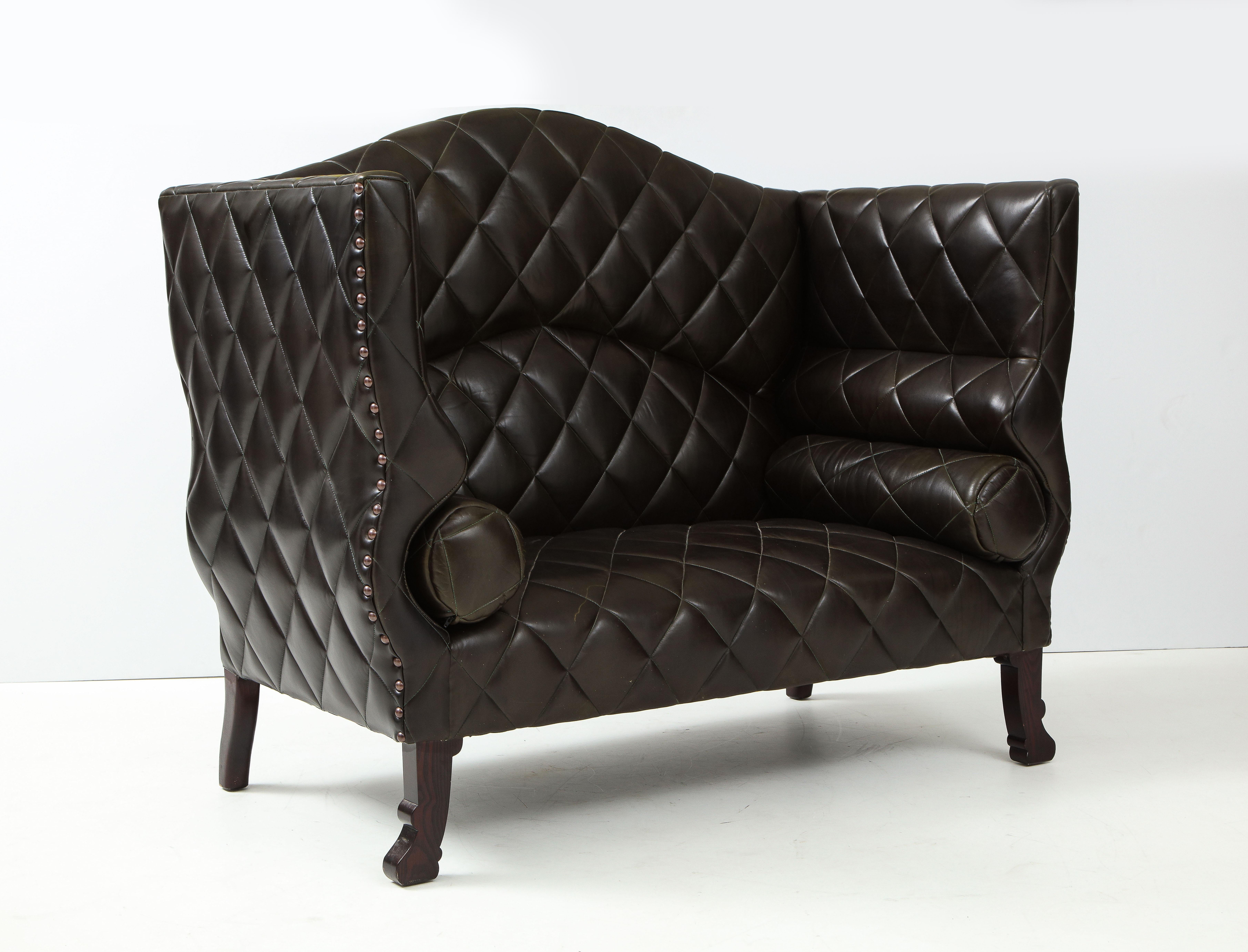 Custom George Smith 2000s Black Tufted Leather Sofa For Sale 9