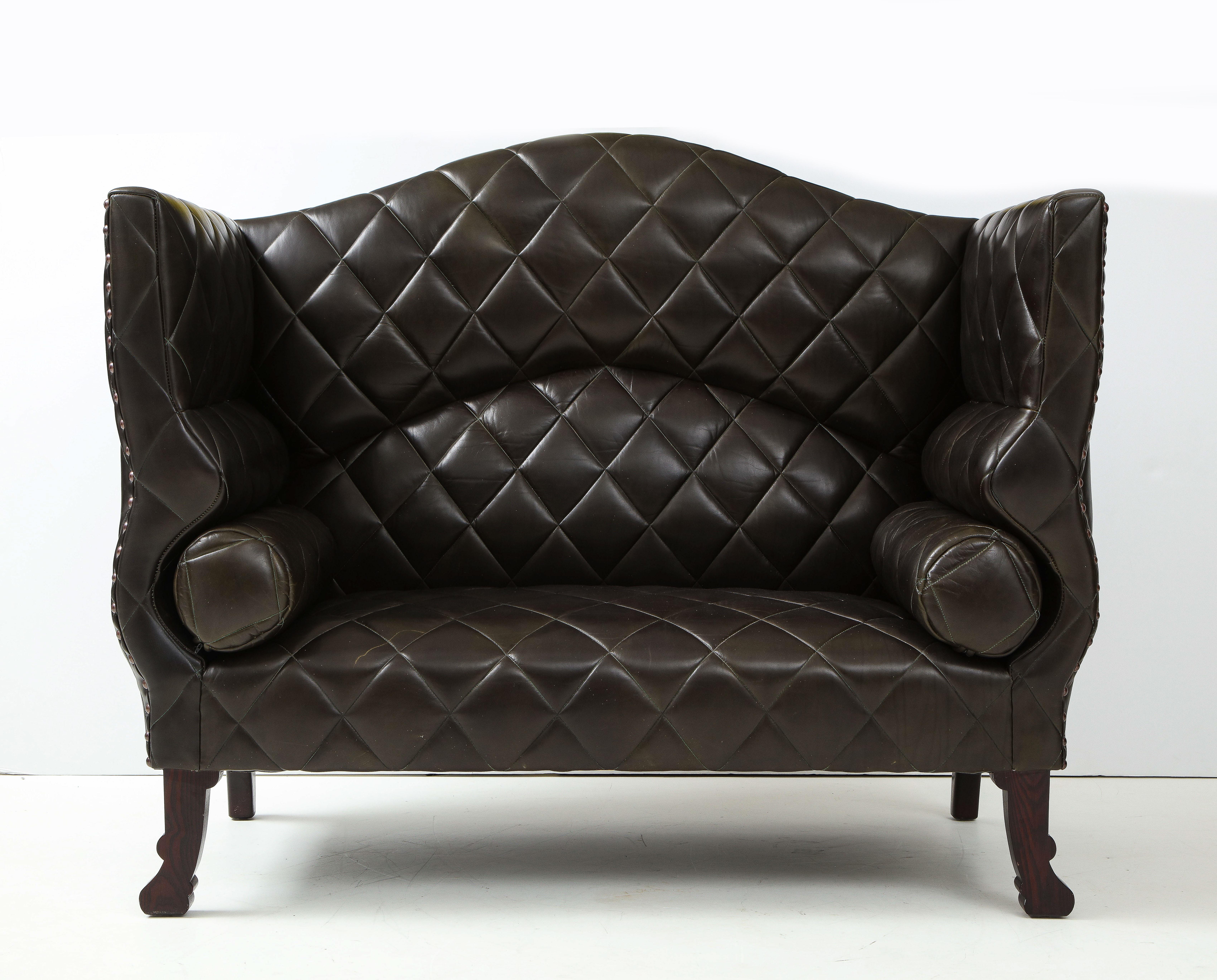 Custom George Smith 2000s Black Tufted Leather Sofa For Sale 11