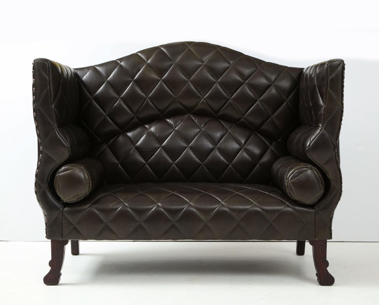 Custom George Smith 2000s Black Tufted Leather Sofa For Sale 13