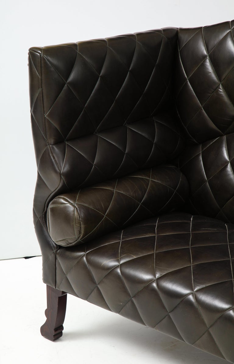 Custom George Smith 2000s Black Tufted Leather Sofa For Sale 1