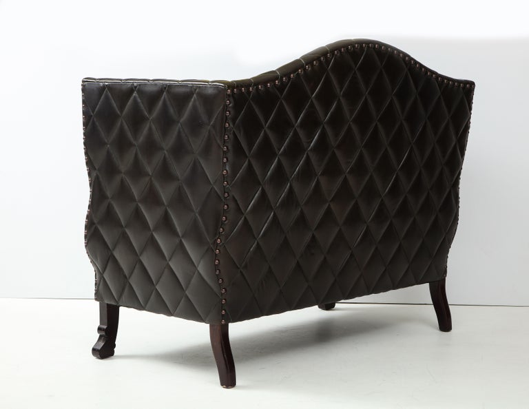 Custom George Smith 2000s Black Tufted Leather Sofa For Sale 2