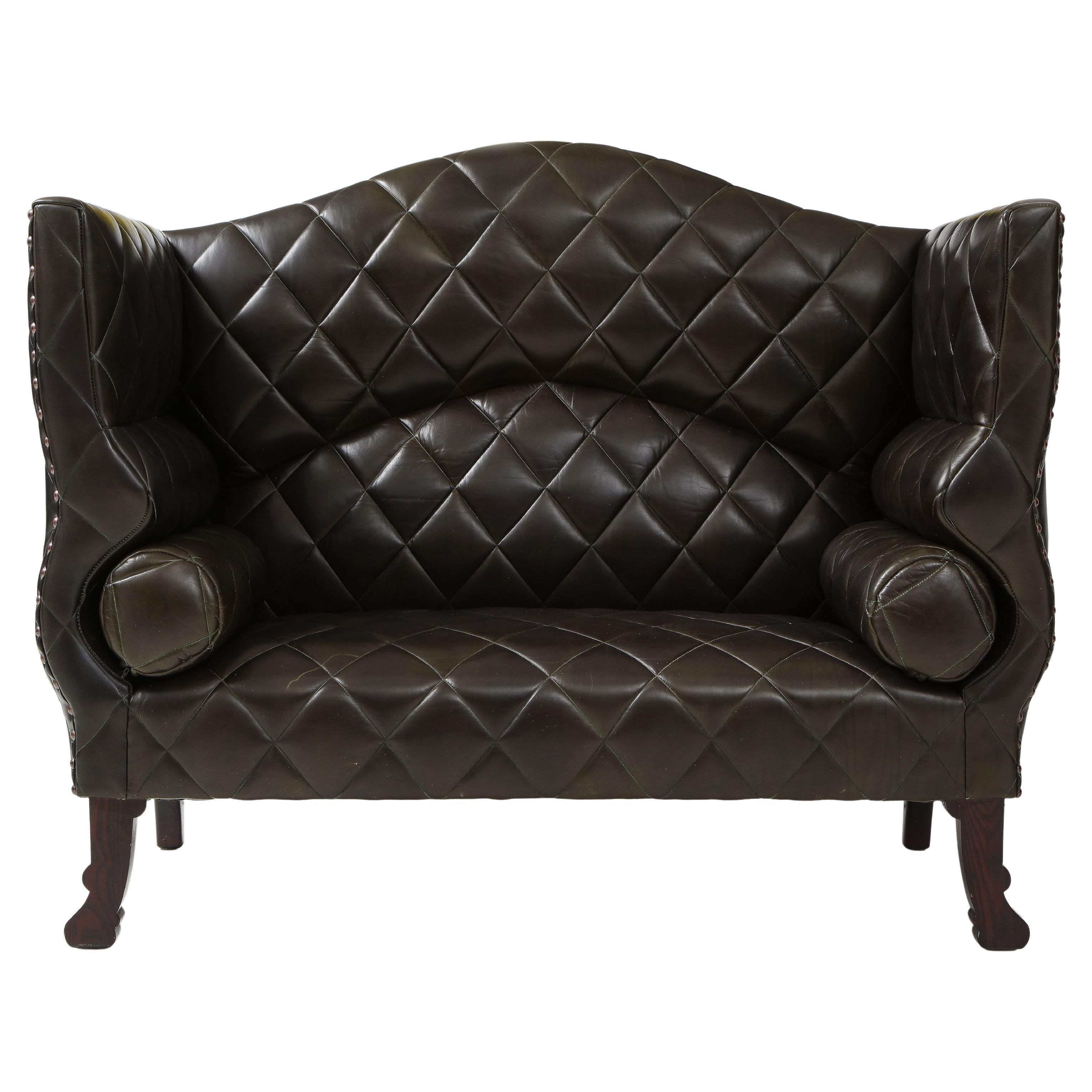 Custom George Smith Espresso Tufted Leather Sofa