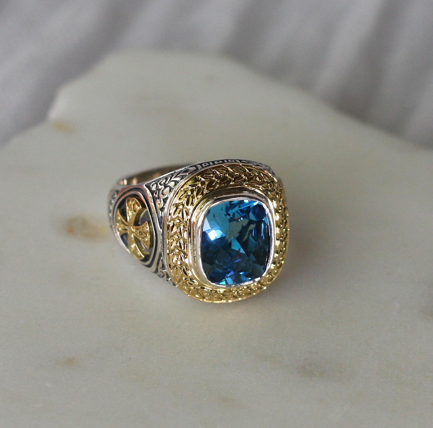 Georgios Kollektionen 18 Karat Gold und Silber Zweifarbiger Ring mit himmelblauem Topas 6