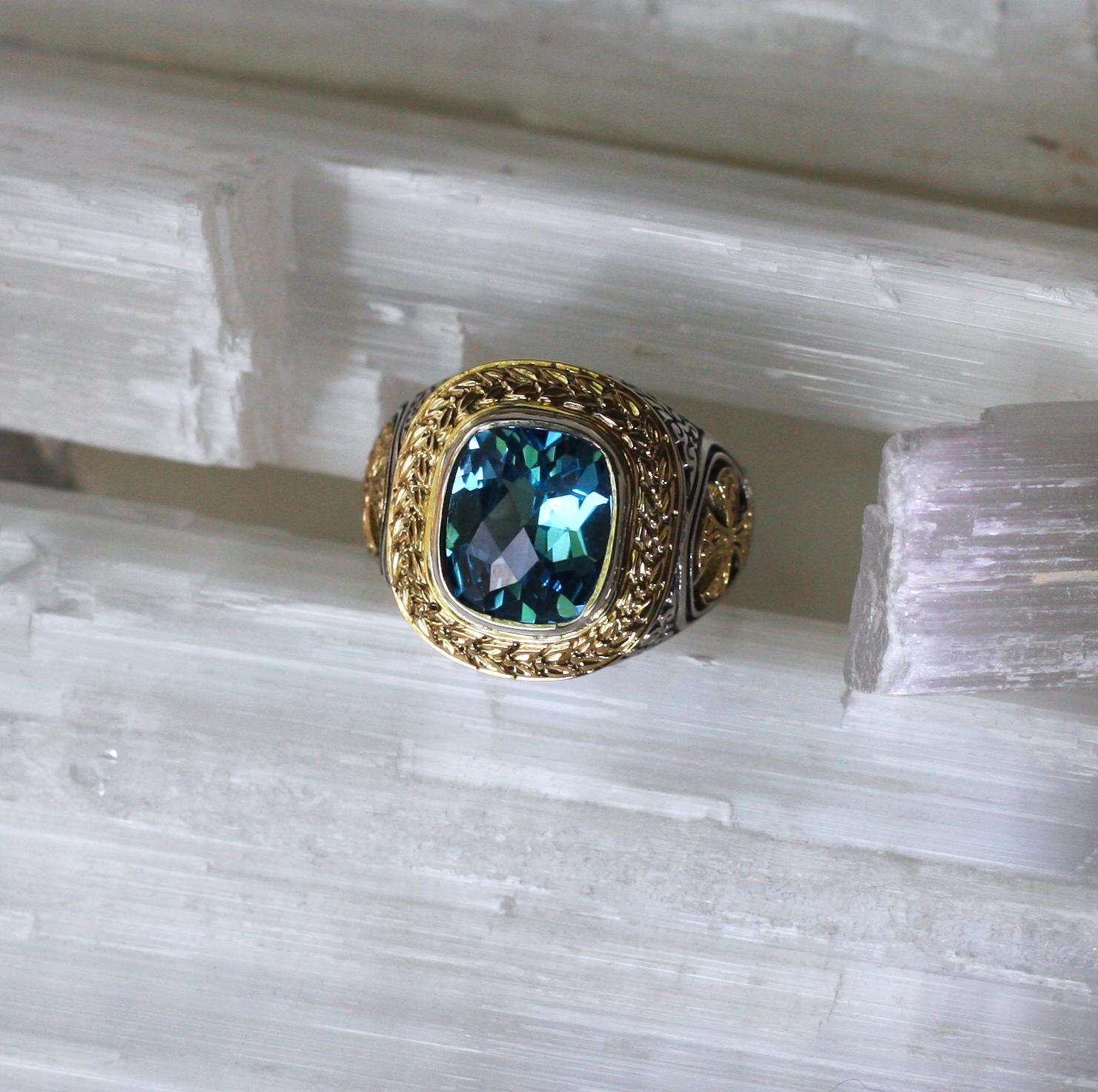 Georgios Kollektionen 18 Karat Gold und Silber Zweifarbiger Ring mit himmelblauem Topas 8