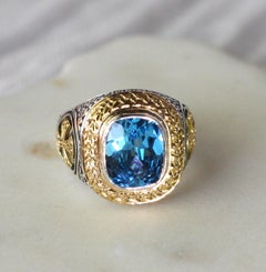Georgios Collections 18 Karat Gold and Silver Two Tone Ring with Sky Blue Topaz
