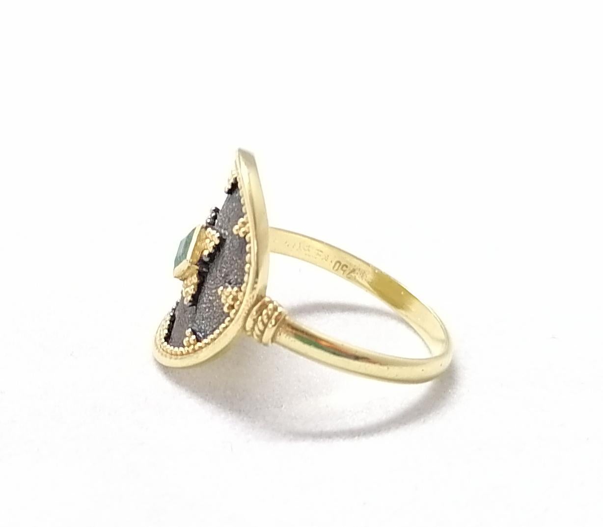 Women's or Men's Georgios Collections 18 Karat Gold Two Tone and Black Rhodium Emerald Ring For Sale
