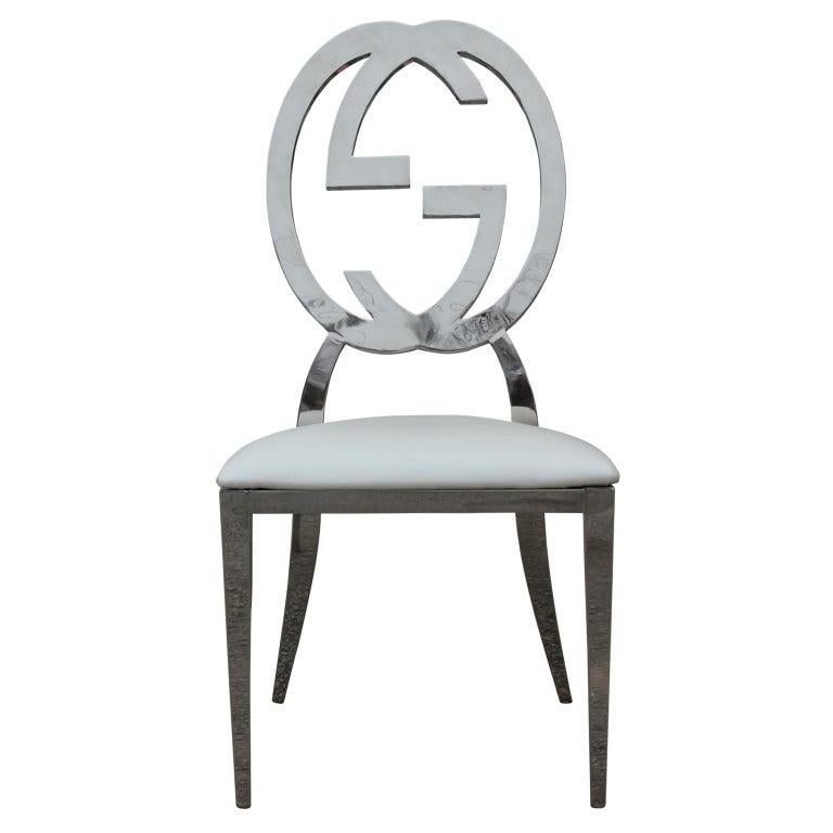 Custom GG Gucci Inspired Chrome Dining Chairs For Sale at 1stdibs
