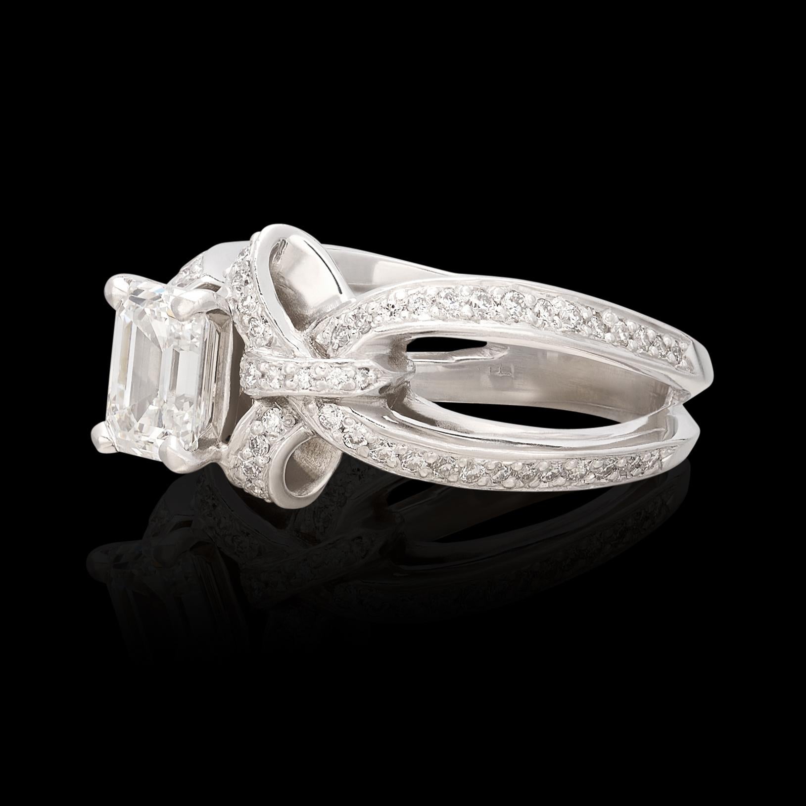 Women's Custom GIA 1.21ct Emerald Cut Diamond Ring For Sale
