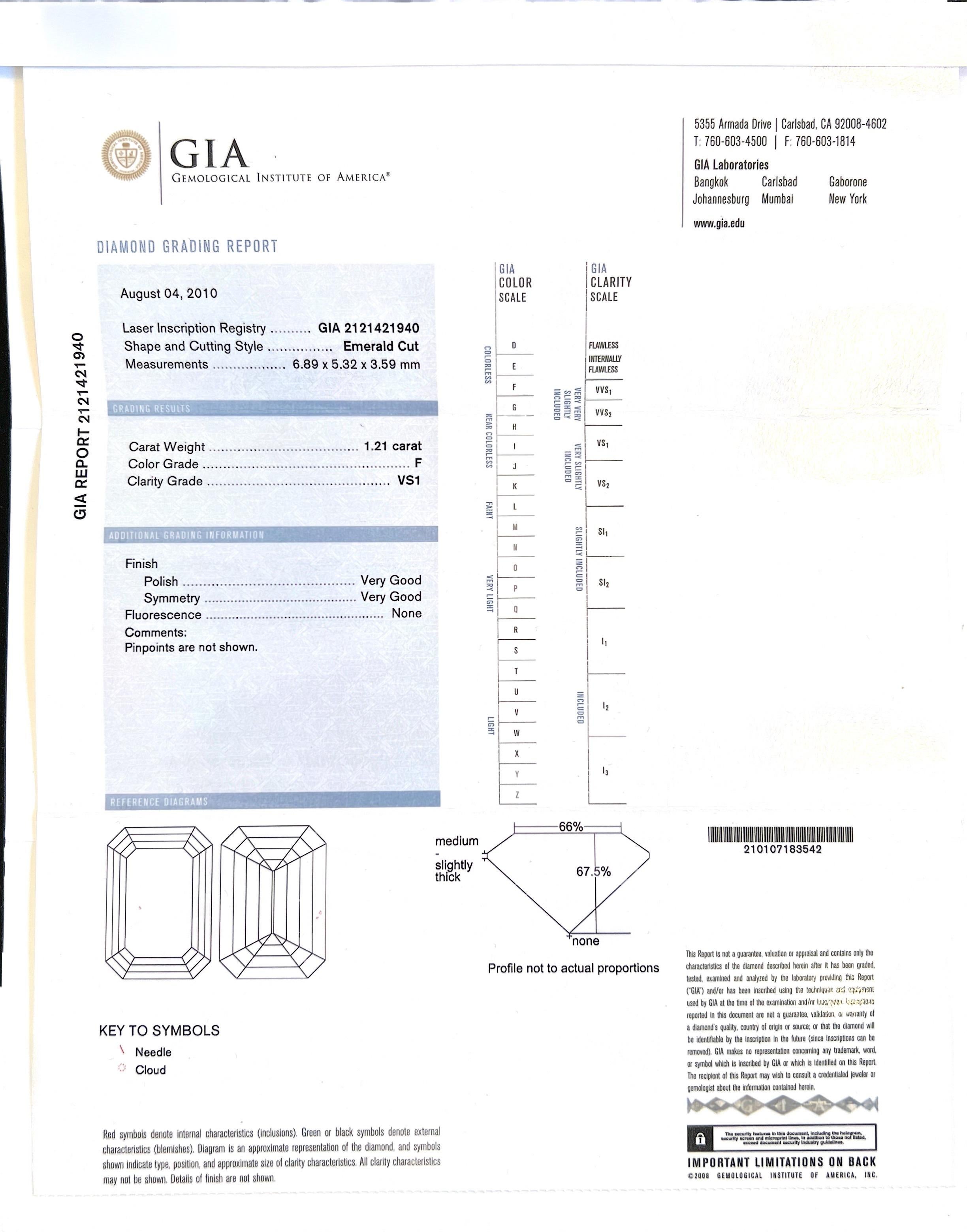 Custom GIA 1.21ct Emerald Cut Diamond Ring For Sale 3