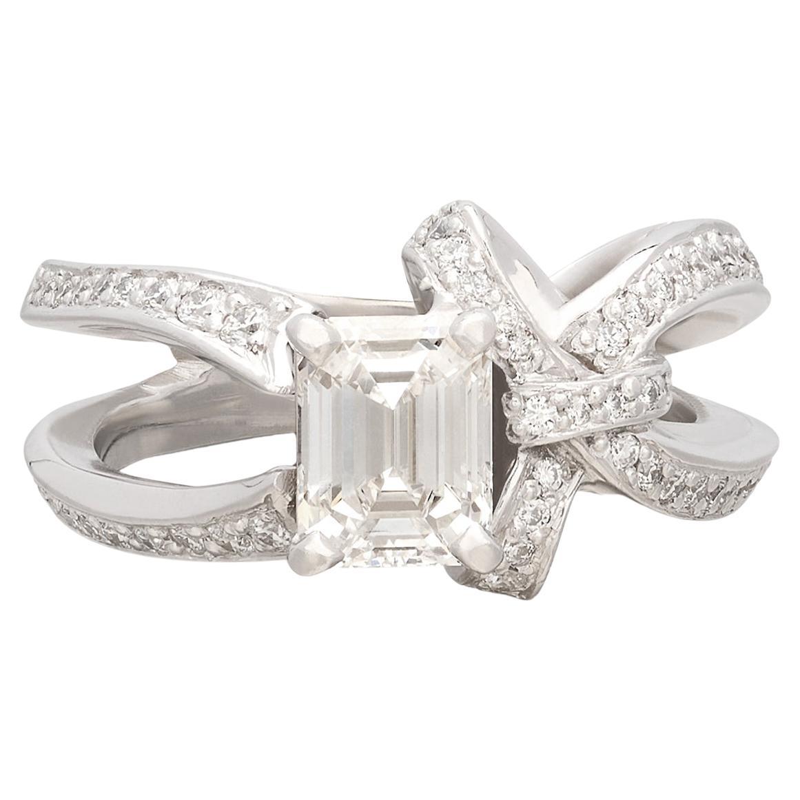 Custom GIA 1.21ct Emerald Cut Diamond Ring For Sale
