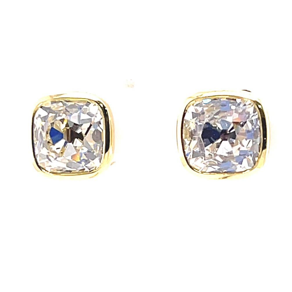 Women's or Men's Custom GIA 7.25 Carat Total Weight Old Mine Cut Diamonds 18k Gold Studs