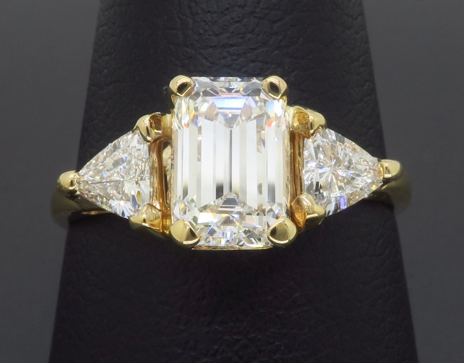 Emerald Cut Custom GIA Certified 1.73CTW Three Stone Diamond Engagement Ring