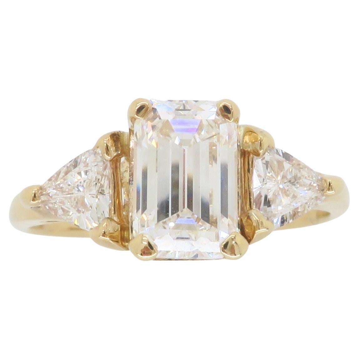 Custom GIA Certified 1.73CTW Three Stone Diamond Engagement Ring