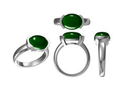 Custom GIA Certified Jadeite Ring in 14k White Gold Size 5.5