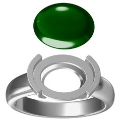 Custom GIA Certified Jadeite Ring in 14k White Gold Size 5.5