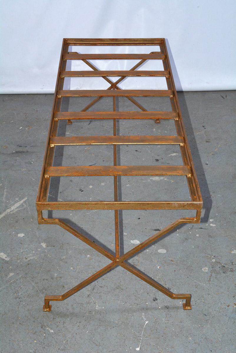 Hollywood Regency Custom Gilt Wrought Iron Bench Frame or Coffee Table Base For Sale