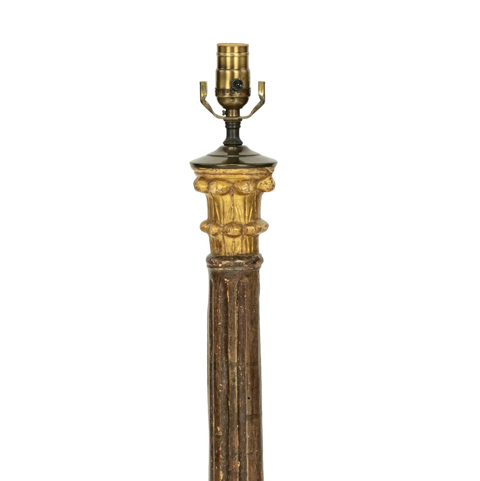Neoclassical Custom Giltwood Column Table Lamp For Sale