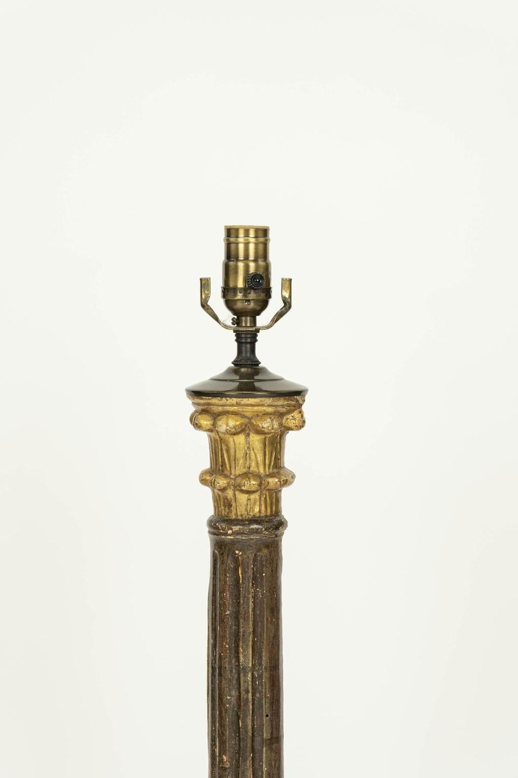 Cast Custom Giltwood Column Table Lamp For Sale